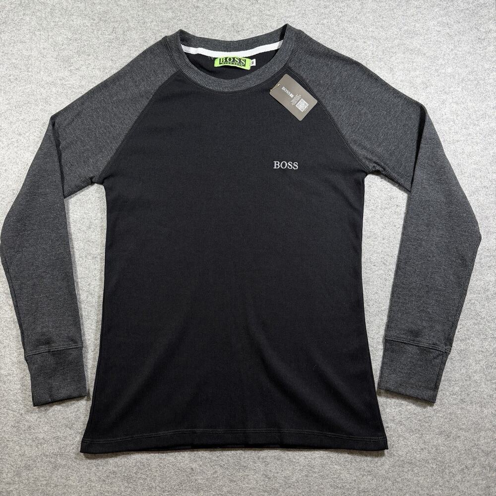 Hugo Boss Athleisure Slim Fit Shirt Mens M Gray Black Ribbed Long Sleeve NWT